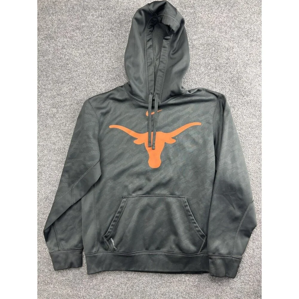 Texas Longhorns Hoodie Mens Small‎ Gray NCAA Football Nike Therma Fit Sweatshirt
